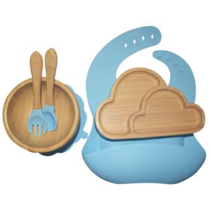 Wholesale BPA Free Baby Silicone Products Plate Set Elephant Wooden Silicone Suction Plate Set from china suppliers