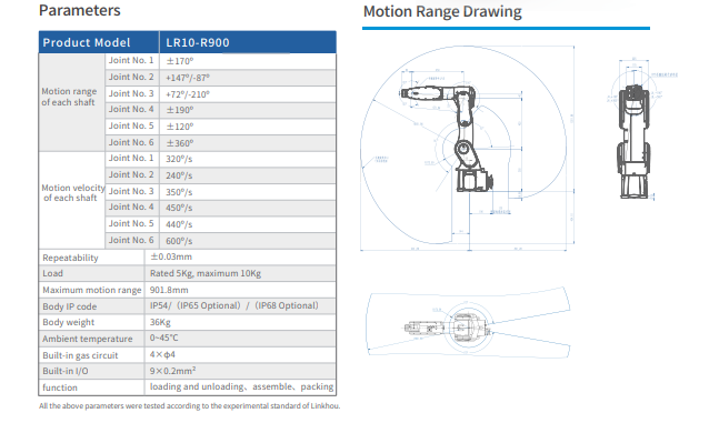 LR10-R900 Industrial Robot 36Kg 901.8mm Maximum Motion Range