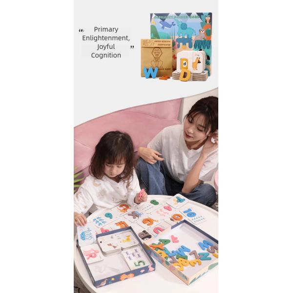Wooden Number Alphabet Cognitive Education Matching Card Children's Early Education Stereo Two Sided English Word Puzzle Toys