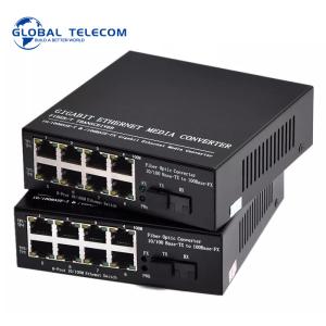 Wholesale 100M Fiber Media Converter Single Mode 1 Fiber Port 8 RJ45 Port 25KM from china suppliers
