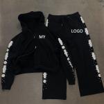 Custom Acid Wash Sweatsuit Embroidery Patchwork Cotton Hoodie Jogging Suits