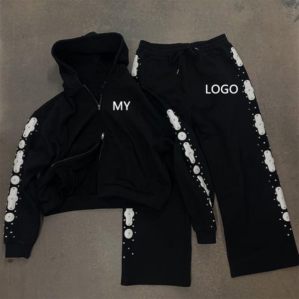 Custom Acid Wash Sweatsuit Embroidery Patchwork Cotton Hoodie Jogging Suits