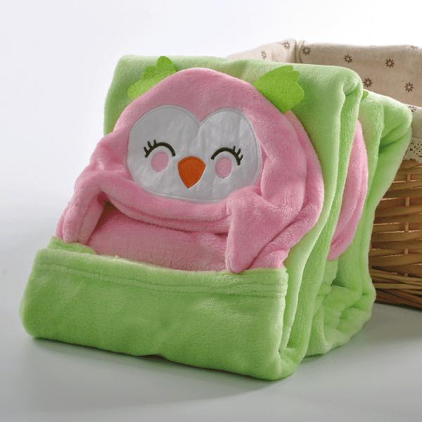Cozy Plush Flannel Hoodie Blanket Kid Friendly Warm Wearable Blanket For Baby