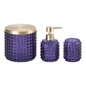 Wholesale 3pcs Glass Bathroom Accessories Set Dark Blue With Golden Part Round Shape Big Dots from china suppliers