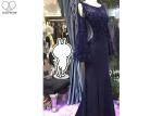 Top Backless Navy Blue Mermaid Dress / Sweep Train Prom Dress Long Horn Sleeve