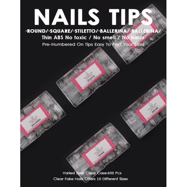 100 Pcs Nail Art Salon Full Cover Press on Clear Fake Soft Gel Nail Tip XXL Long Nails Tip Long Coffin 10 Size Fake Nails for Extension