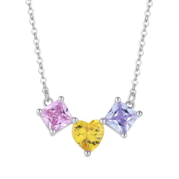 YASVITTI 925 Sterling Silver Multicolored Heart-Shaped Zirconia Pendant Necklace