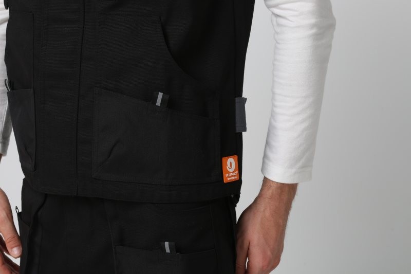 Spring Black Work Vest wirh canvas 6535 fabric two color stitching multi pockets