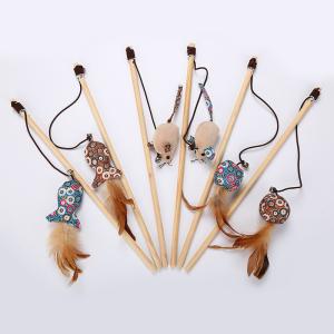 Wholesale Chicken Shaped Cat Pet Toys Teaser Stick With Feather Wooden Toys For Cats from china suppliers