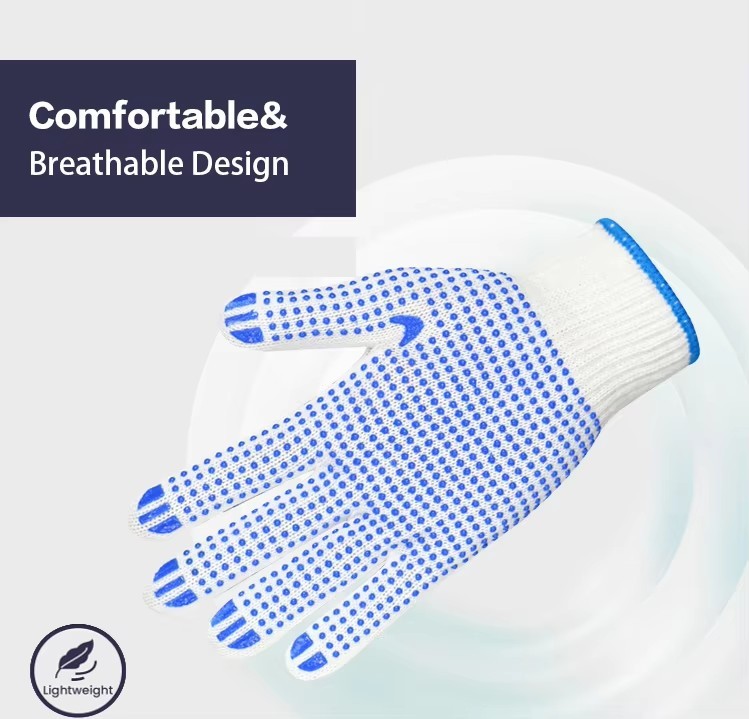 Wholesale Price Work Nylon PVC Polka Dots Gloves Knit White Cotton Personal Safety Gloves