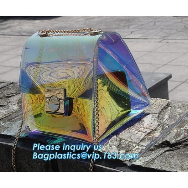 Women's Holographic Laser PVC Chain Cross Body Bag Clutch Shoulder Bag, Women Waterproof Security Shoulder Clear Tote ba