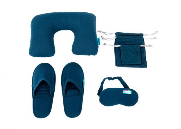 Simple Airplane Travel Kits Inflatable Neck Pillow Eye Mask Closed toe Slippers and Single Pouches
