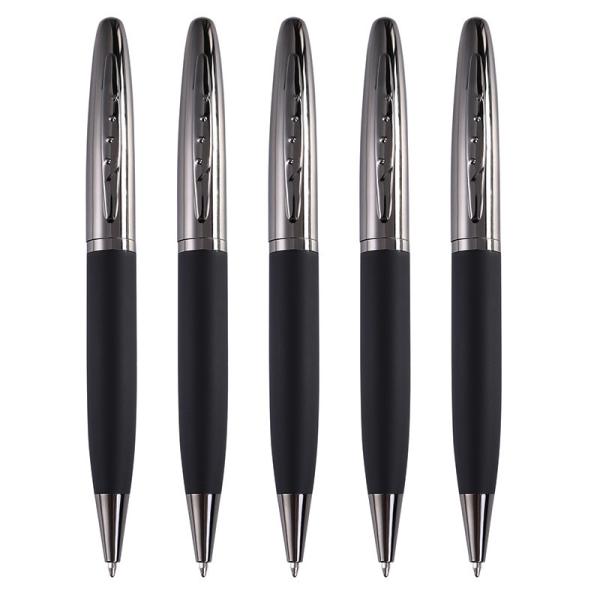 Twist Type Business Metal Ball Point Pen 1.0mm Textured Grey Pen Barrel