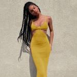 Midi Length Elegant Sexy Women Dresses , 116cm Low Cut Halter Dresses Five Color