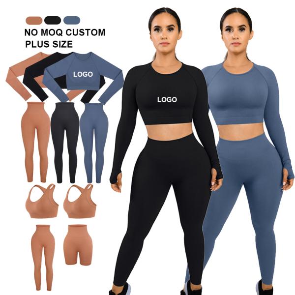 HEXIN Custom Yoga Clothes Long Sleeve Crop Top and Sport Leggings for Plus Size Women