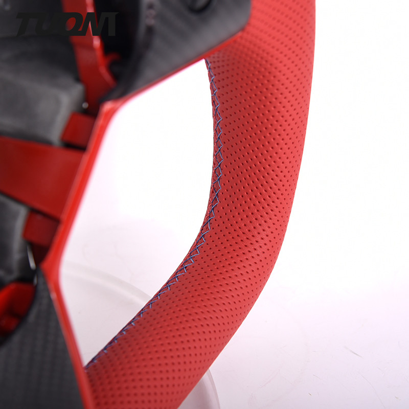 Yoke Shape Carbon Fiber Red Leather Steering Wheel Tesla Model 3 Y Custom Made
