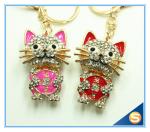 Custom Latest Fashion Souvenir Zinc Alloy Lucky Cat Rhinestone Metal Key Chain