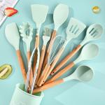 Non Stick Pink and Green Silicone Kitchen Utensil Set for Your Cooking