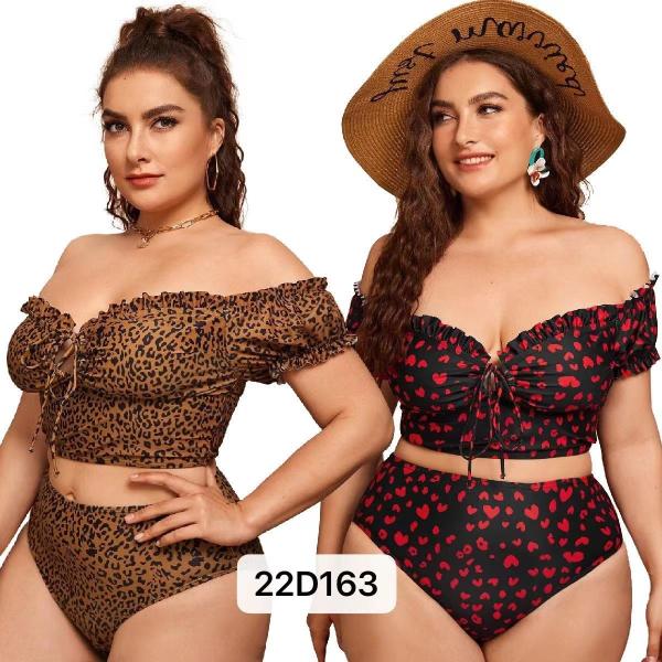 Polyamide Large Size Ladies Swimwear Leopard Neck Split Plus Size Bathing Suits