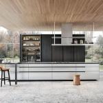 E1 Particleboard Italian Kitchen Cabinet Set with Modern Design and Ebony Marble