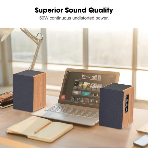 Hifi Active Bookshelf Speaker Wireless Portable Classic Wood Finish Style