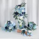 Ice Blue Rose Bride Holding Flowers Bridesmaid Bouquet Wedding Corsage Wrist