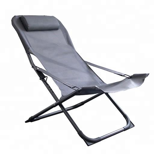 Grey Folding Beach Lounge Chair Aluminum Frame Foldable Beach Lounge Chaise For