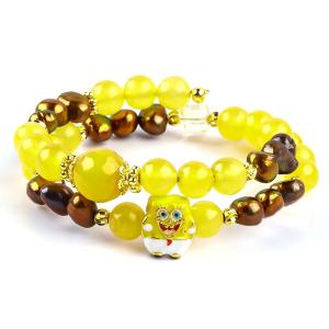 Wholesale Healing Real Crystal Yellow Chalcedony And Coffee Color Freshwater Pearl With Spongebob Cartoon Charm Bracelet from china suppliers
