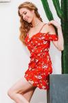 China Clothing Manufacturers Service Womens Slip Custom Red Short Chiffon Flower