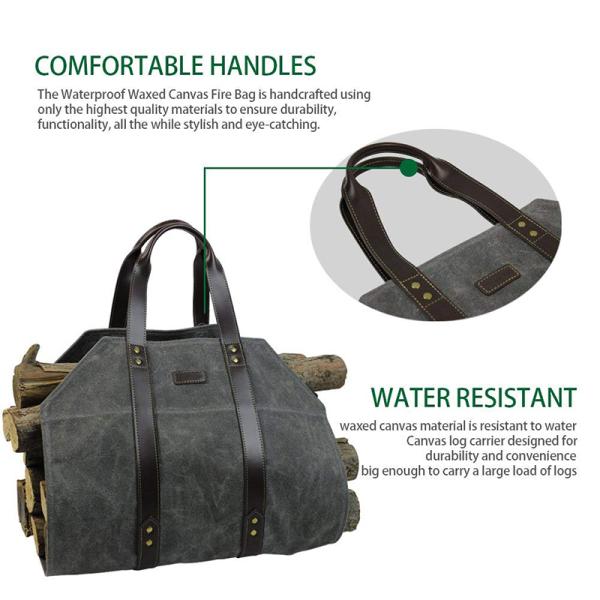 Light Weight Firewood Tote Canvas Log Carrier Waxed Canvas Material Made
