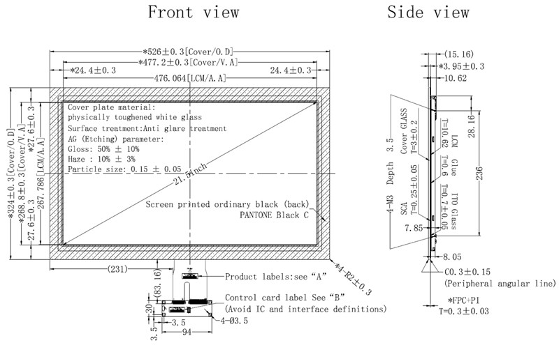 High Brightness 1000Nits 21.5 Inch IPS TFT LCD Display FHD Resolution with LVDS Interface