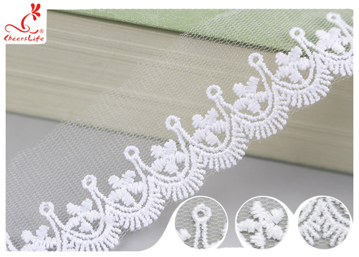 3CM African Mesh Embroidered Bridal Lace / Nylon Or Polyester Wedding Lace Trim