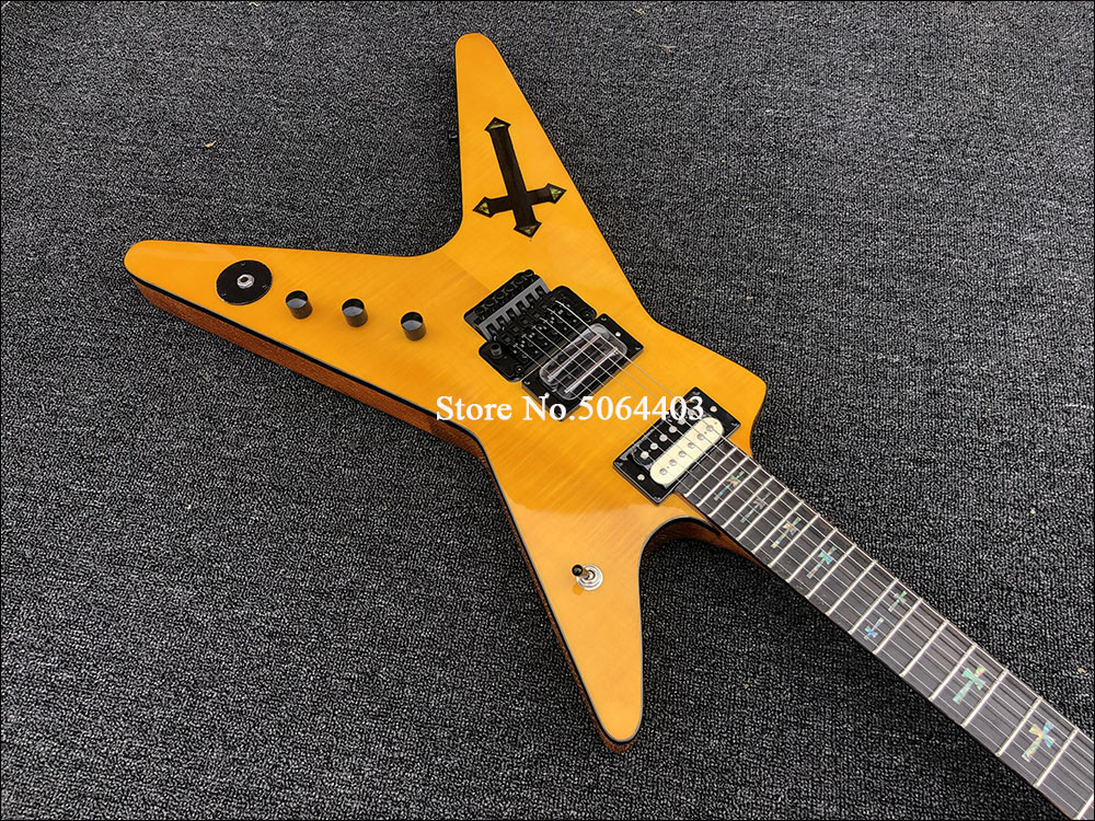 Irregular Special-shaped electric guitar yellow paint rosewood fingerboard double-wave electric guitar free shipping