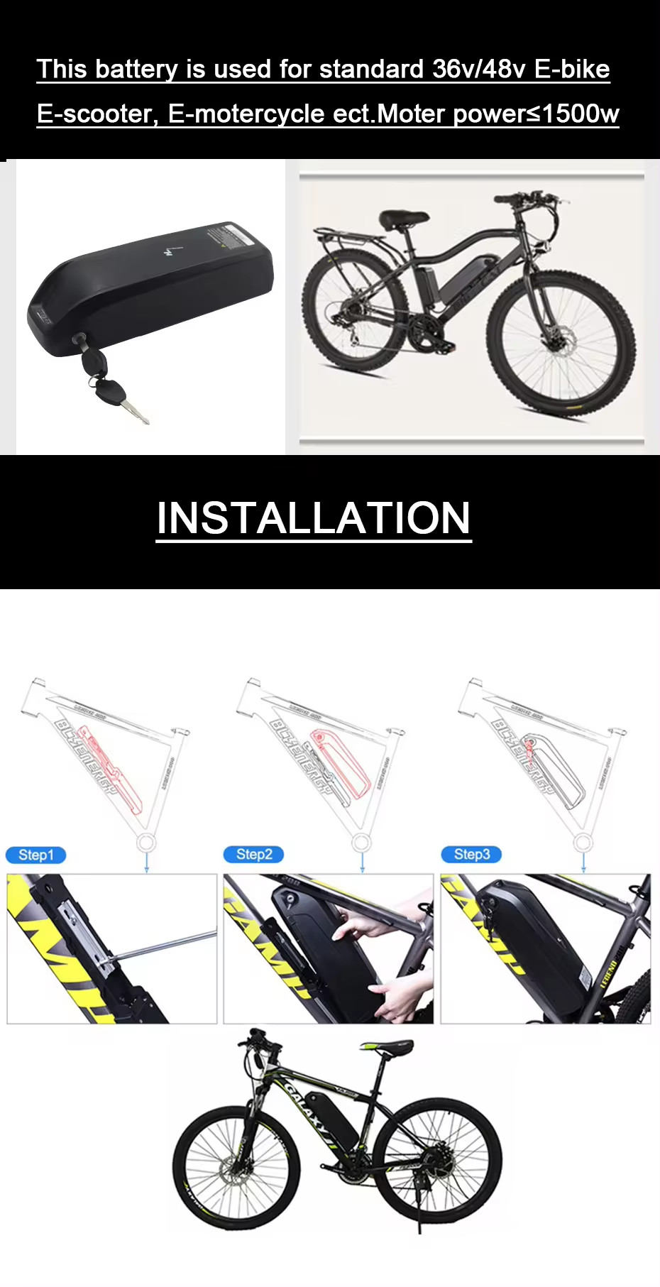 18650 Rechargeable Lithium Ion Battery Pack Electric Bicycle 48V 20Ah Lithium Battery
