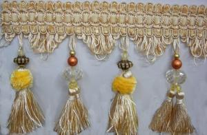 Wholesale Home textiles OEM handmade pompon ball chain beaded trimmings tassels fringes for curtain from china suppliers