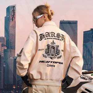 Wholesale Windproof Streetwear Varsity Jacket Striped Embroidered Loose Leather Plus Size from china suppliers