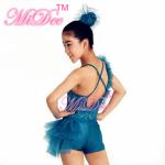 Turqoise Sequin Jazz Tap Dance Costumes Ruffle Shoulder Back Cross Straps