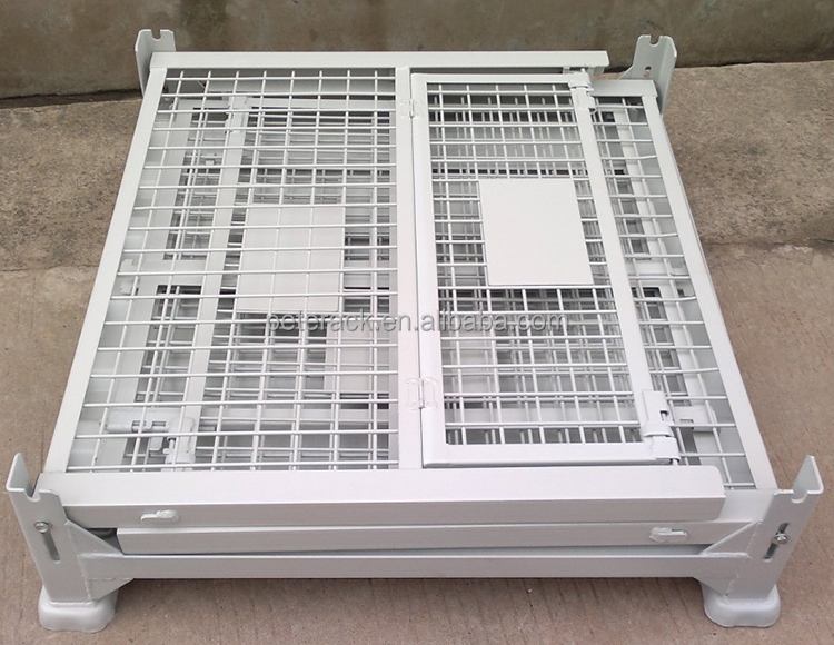 Folding Stackable Wire Mesh Pallet Cage , Warehouse Wire Mesh Storage Cage