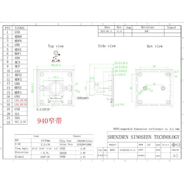 Sony IMX290 MIPI Camera Module 1080p 120fps Low-Light