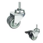 3 Inch Grey Furniture Wheels 176LBS Threaded Stem Swivel Locking Double Wheel