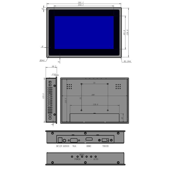 Front IP65 Waterproof High Brightness 1000 nits industrial displays with Anti glare