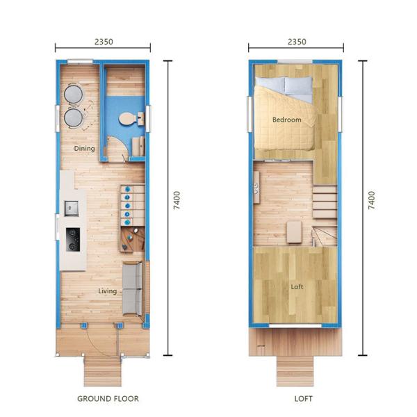Expandable Mobile Tiny House On Wheels Prefab 2 Bedroom Cabin Ready Made Container
