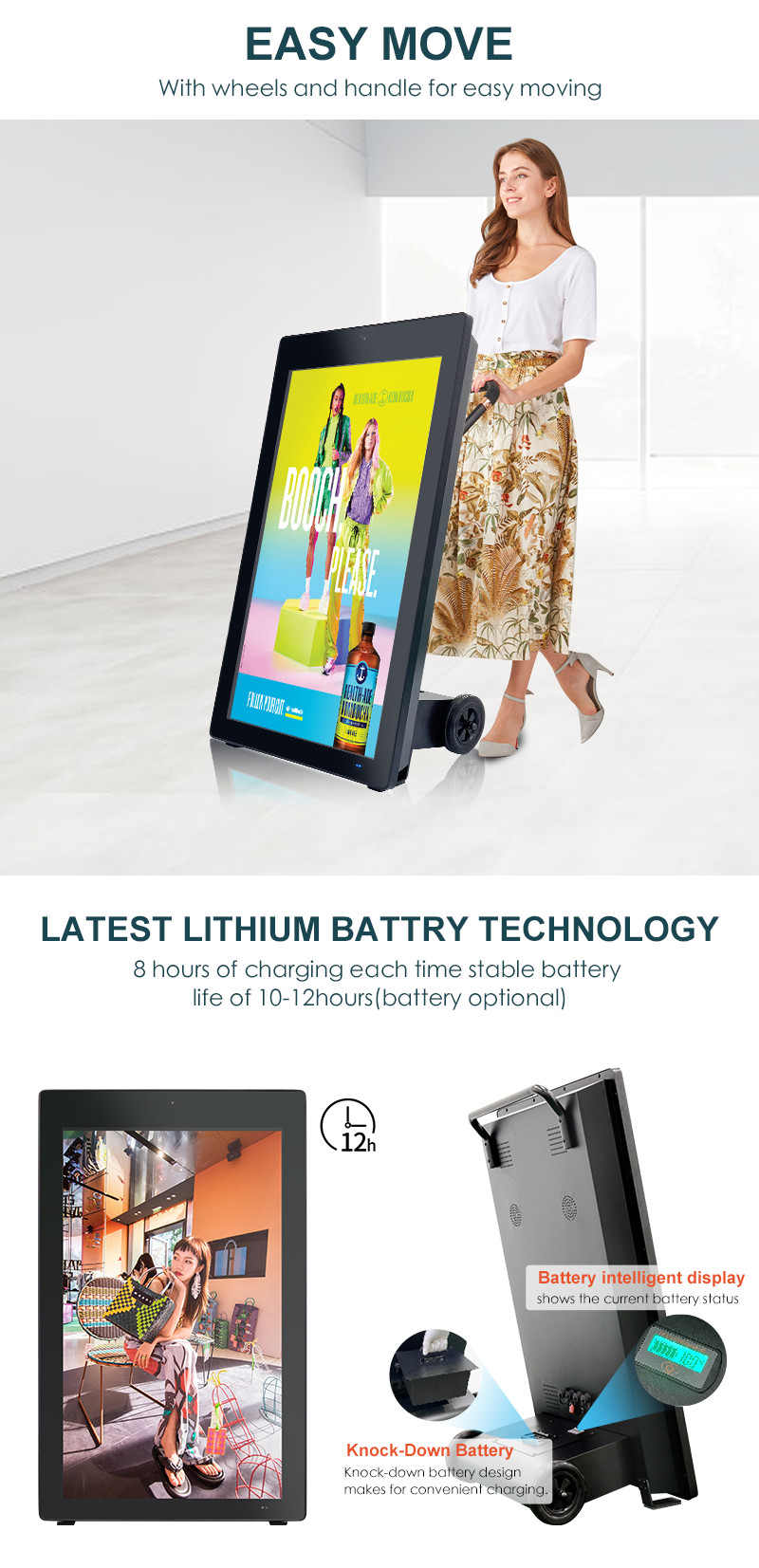43 inch Outdoor portable battery powered kiosk outdoor lcd advertising digital signage display screens