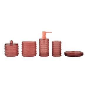 Wholesale Chili Glass Bathroom Accessories Set Round Shape With Line Beans Glass Soap Dispenser Soap Dish For Shower Luxury Bath Accessories from china suppliers