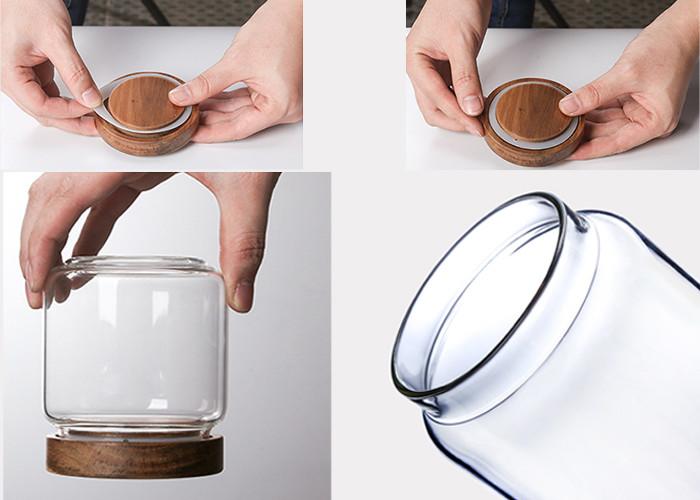 Decorative Sealable Glass Jars With Wooden Lid 400ml-1600ml Capacity