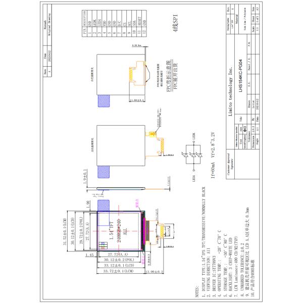 1.54 Inches TFT Spi Lcd 240x240 Square All View TFT Display Screen
