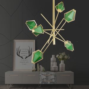 Wholesale Diamond Chandelier Emerald Green And Milky White Glass Shade Harlow Chandelier(WH-MI-370) from china suppliers