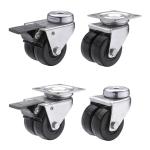 Solid 2" Black PP Wheels 154lbs Capacity Dual Wheel Industrial Casters