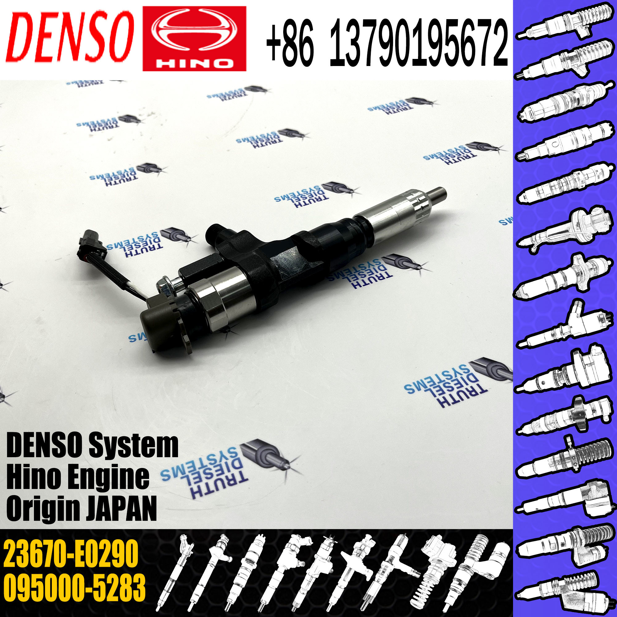 095000-5283 DENSO Diesel Injector HINO J08E Common Rail Injector 23670-E0290