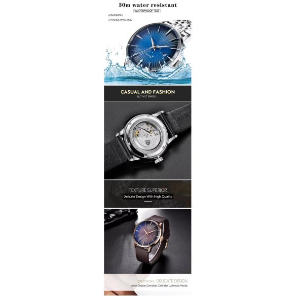 5BAR Mechanical Skeleton Watch 12mm Mens Winding Automatic Date Function